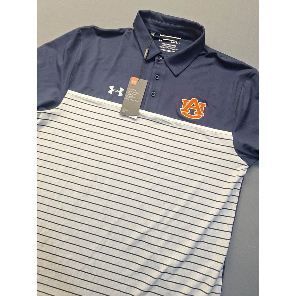 Under Armour Auburn Tigers The Playoff Polo Mens Large Blue Stripe HeatGear NCAA